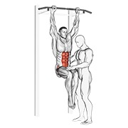 viseće podizanje koljena s pomoći i bacanjem dolje — fitness vježba