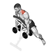 bučice slijeganje ramenima na negativnoj klupi — fitness vježba